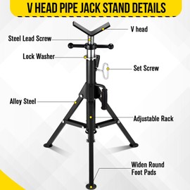 V Head Pipe Jack Stand, Heavy Duty Pipe Stand, 2500LB Jack Stands Carbon Steel with Portable Folding Legs 28-52 Inch Height Adjustable 1/8"-12" Capacity