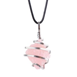 VNVETYTO Natural Gemstone Pendant Necklace For Men & Women Spiritual Jewelry Wire Wrapped Gemstone Chakra Necklaces Real Stones For Him & Her (Rose Quartz)