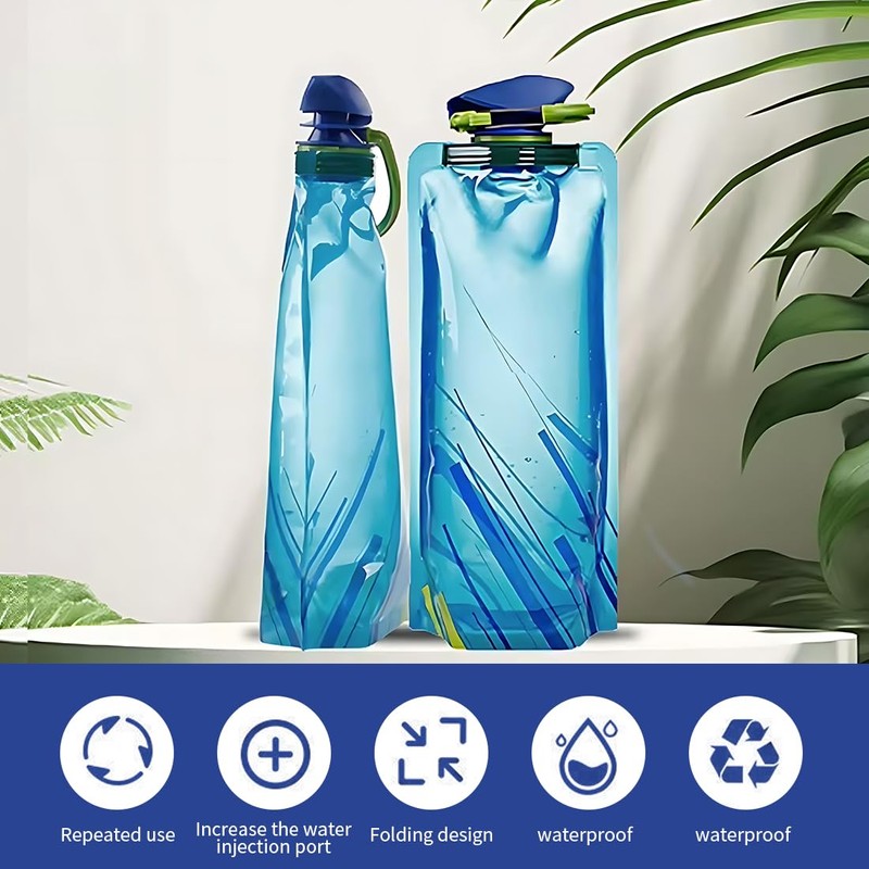 OUDQFCJ 2 Pcs Reusable Foldable Water Bottle, Drinking Pouch for