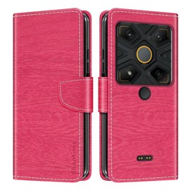 Shantime Leather Wallet Case Compatible with AGM Glory G1S, Colorful Flip Cover with Card Holders Magnetic Closure Full Protection Shell(Rose Red)