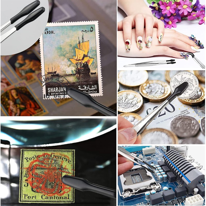 mawaki ピンセット ゴム製ピンセット 柔らかい ステンレススチールピンセット PVCコーティング 産業 実験室 クラフトピンセット15cm