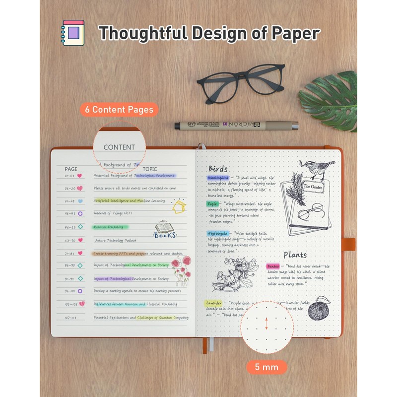 Smarpau Bullet Dotted Journal A5, Hardback Notebook with 320 Pages