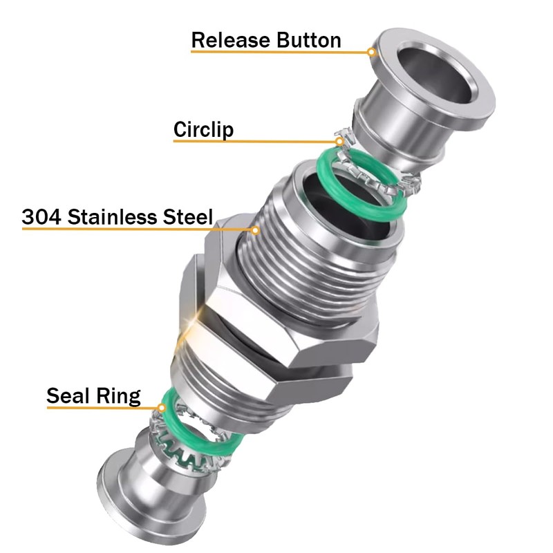 Jienk 2Pcs 304 Stainless Steel Bulkhead Union 1/4" x 1/4"