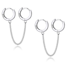 ANDPAI Unique Corn Chain Hoop Earrings Gold Silver Plated Double Piercing Earrings Dainty Small Huggie Hoop Minimalist Chain Cuff Earrings for Women Men Jewelry Gift (Silver)