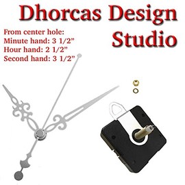 Dhorcas (#012) 3/4" Threaded Motor and Silver 3 1/2" Hands and Hanger, Quartz Clock Movement Kit for Replacement