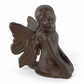 Sitting Fairy Figurine Angel Cherub Garden Statue Rustic Cast Iron Antique Style