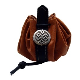 Leather Bag with Leather Strap Ducat Bag Money Cat Brown / Black Decorative Studs Diamond Round Open Approx. 28 cm Diameter, beige / black, Retro