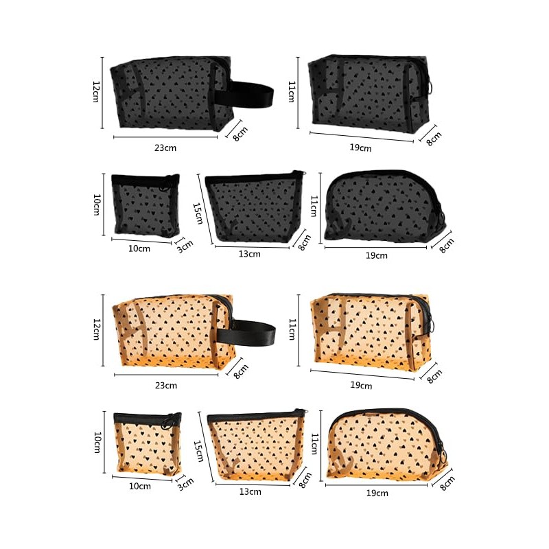 Clapoyis Portable Mesh Cosmetic Pouch, Mini Bag Set of 5