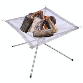 22“ Large Portable Outdoor Camping Fire Pit Outdoor Fireplace with Carrying Bag Foldable Stainless Steel Mesh and Folding Stands for Camping Backyard Garden (22*22 inch whole set, Silver)
