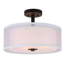 XiNBEi Lighting Semi Flush Mount Ceiling Light, 3 Light Drum Semi Flush Light, 16" Close to Ceiling Light with Fabric Shade in Dark Bronze for Living Room & Bedroom XB-SF1194-DB