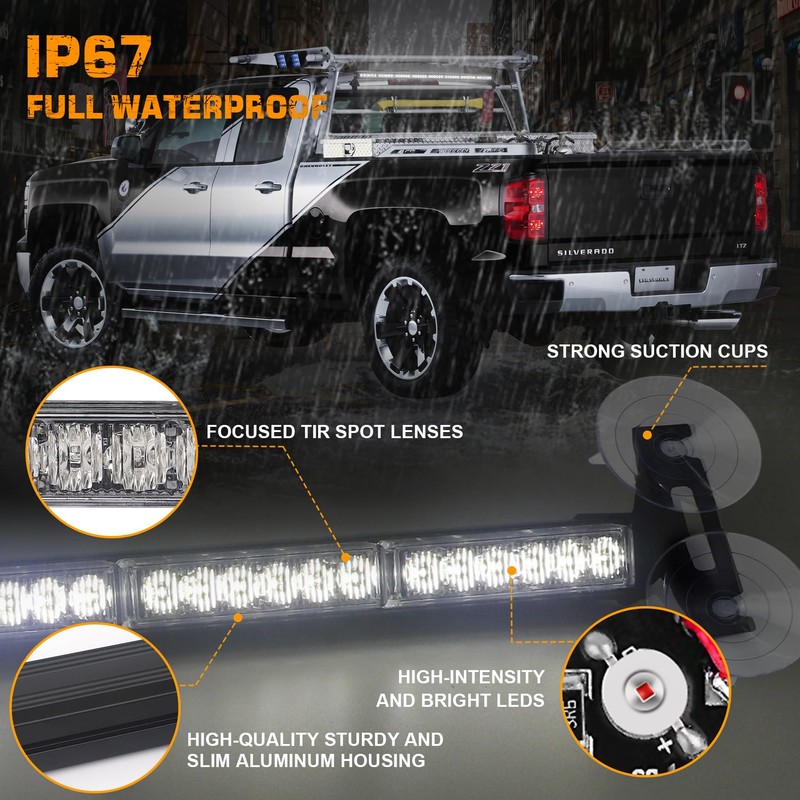 XRIDONSEN 35 inch White Traffic Advisor Light Bar 48 LED