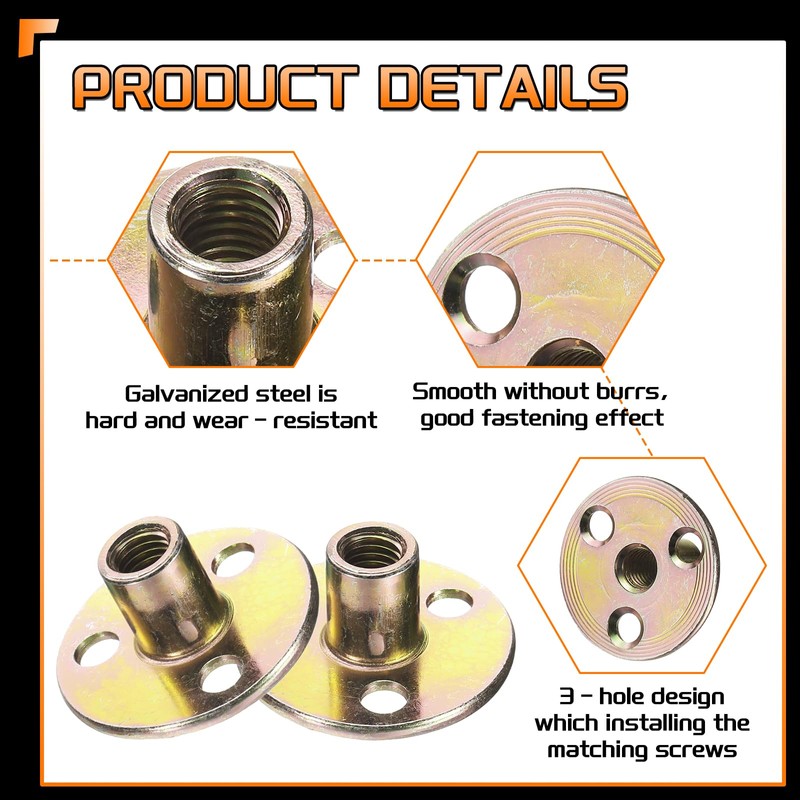 sourcing map 4Pcs M8 T-Nuts, Zinc Plated Steel Brad Hole