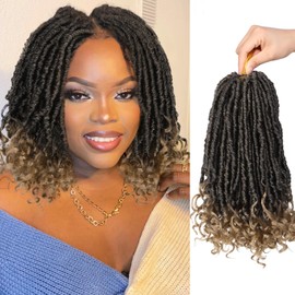 FANCEE Goddess Locs Crochet Hair with Curly Ends Ombre Blonde Pre-Looped Knotless 12 Inch Faux Locs for Black Women 8 Packs 96 Strands Pre-Twisted Soft Locs Synthetic Dreadlock Extensions(1B27)