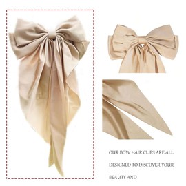 Silky Satin Oversized Long-tail Bow Clip, Large champagne color Hair Bow for Women Girl, Hair Accessories with Long Tail, 1Pcs(champagne color)