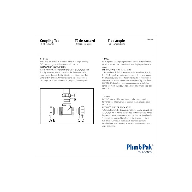 Plumb Pak PP55-6W 3-Way Drain Coupling Tee with Reducing Washer,