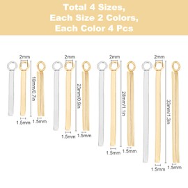 SUNNYCLUE 1 Box 32Pcs 4 Sizes Bar Charms Rectangle Stainless Steel Pendants Long Vertical Blank Bar Charms for DIY Earrings Necklaces Crafts Making Supplies Accessories, Golden Silver