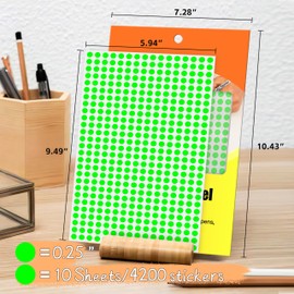 WANSTE 0.25 Inch Fluorescent Green Color Coding Stickers,4200 PCS Small Round Circle Labels,Flat Pack Adhesive Dot Stickers for Office,Classroom,Organization