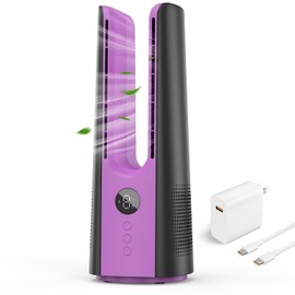 Desk Fan, 13.4 Inch Portable Bladeless Fan, Small Quiet Table Fan with 60°Oscillating, 9 Speeds & 9H Timer, LED Display, Button Control, Easy to Clean, Personal Desktop Fan for Bedroom, Office（Gray）