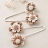 2 Pack Flower Curtain Tiebacks, Linen Cotton Curtain Holdbacks(White&Khaki)