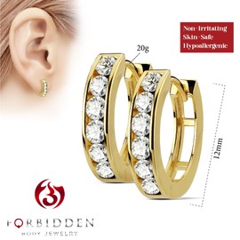 Pair of Surgical Steel/14k Gold Plated/Rose Gold Plated CZ Lined Huggie Hoop Earrings (Choose Style), Metal, Cubic Zirconia