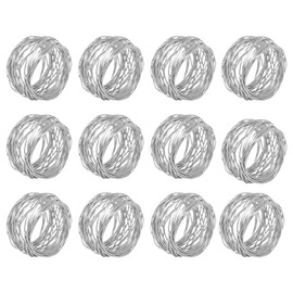 Kaizen Casa Handmade Silver Round Mesh Napkin Rings Holder for Dinning Table Parties Everyday, Set of 12 (Silver, 12)