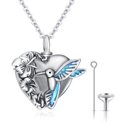 AOSAIB Hummingbird Urn Necklace 925 Sterling Silver Hummingbird Memorial Urn Necklace for Ashes Heart Keepsake Memory Jewelry