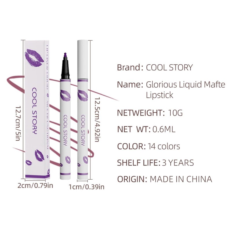COOL STORY Matte Lip Liner Pencil - Waterproof, Non-Fading, Long-Lasting