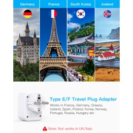 Type E F Plug Adapter, HANYCONY Germany France Travel Plug Adapter with 2 Outlets 3 USB Ports(2 USB C)，Schuko Plug Power Adaptor for US to Europe EU Spain Iceland Korea Greece German French