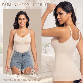ONEW Compressions Camisole Top Women Tummy Control Shapewear Top Chest Support Shaping Cami Vest with Spaghetti Straps Beige M