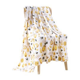Honey Bee Throw Blankets: Bee Hive Honey Jars Soft Plush Accent for Sofa Couch Chair Bed Dorm or Travel