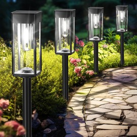 NEWMESSI Solar Pathway Lights for Outside, 4 Pack Solar Garden Lights Outdoor Waterproof IP65, Bright Pathway Lights Solar Powered Classic Square Design for Walkway/Driveway (Cool White)