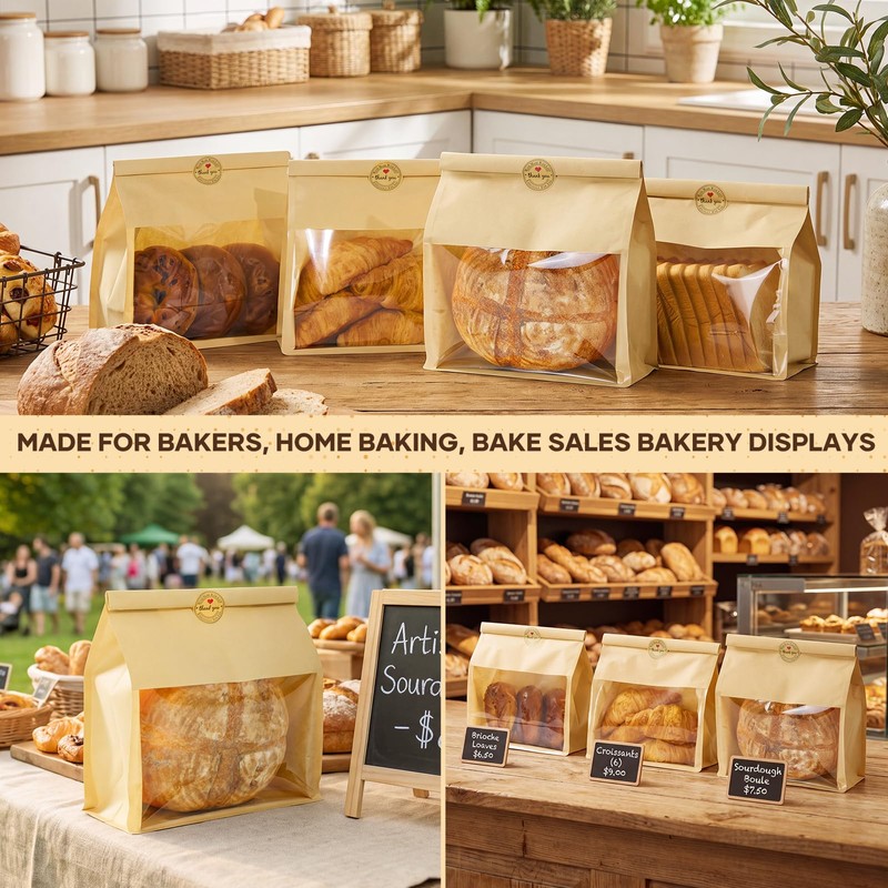 50 Pcs Peyiuio Bread Bags for Homemade Bread with Window,
