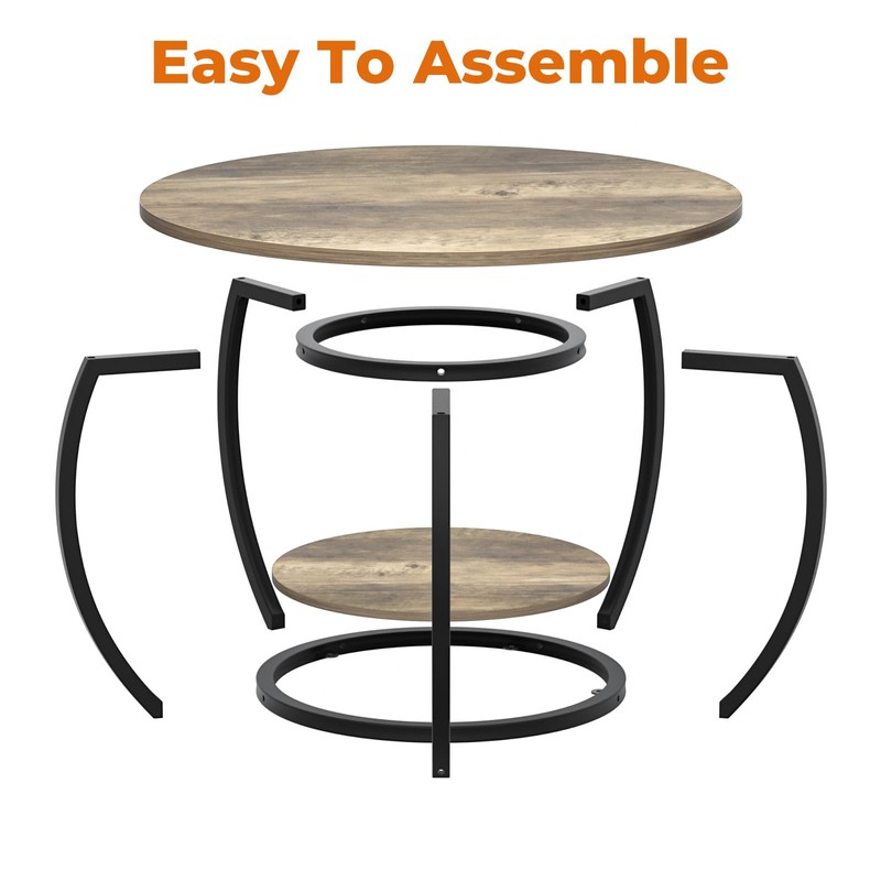 GreenForest Round Coffee Table with 2-Tier Open Storage, 27.6 inch