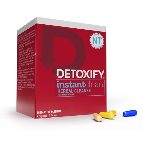 Detoxify – Instant Clean – 4 Capsules – Professionally Formulated Herbal Detox Capsules – Enhanced with Metaboost, Milk Thistle Extract, Uva Ursi & Ginseng Extract - Plus Sticker