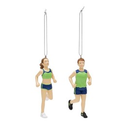 Gallerie II Cross-Country Track Runner - 4 Inch Blue and Green Resin Holiday Christmas Ornament; Set of 2