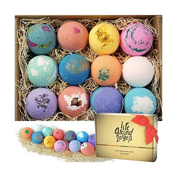 LifeAround2Angels Bath Bombs Gift Set 12 USA made Fizzies, Shea & Coco Butter Dry Skin Moisturize, Perfect for Bubble & Spa Bath. Handmade Birthday Mothers day Gifts idea For Her/Him, wife, girlfriend