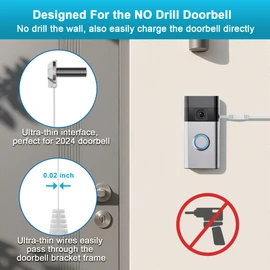 Doorbell Charger for Ring Battery Doorbell(2024 Release), USB C Charger Cable for No Drill Doorbell, 90 Degree USB C 17Ft Doorbell Charging Cable Sustainable Power Supply