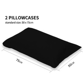 2 Pack Poly-Cotton Pillowcases |Envelope Closure| Ultra Soft Premium Quality Housewife Plain Pillow Case Cover For Bedroom Pillowcases Pair - 50 X75cm (Black)