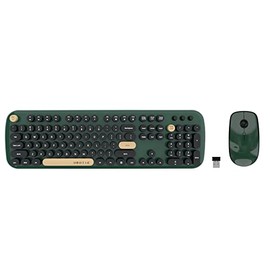 Colorful Wireless Computer Keyboards Mouse Combos, UBOTIE Polychrome Round Keycaps Retro PC Keyboards 2.4GHz Radio Frequency Connection with Optical Mouse(Green-Black)