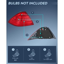 Nilight Taillight Assembly Compatible with 2006 2007 Honda Accord 4 Door Sedan Excluding Hybrid Rear Lamp Replacement OE Style Driver Side