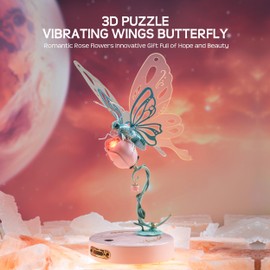 RoWood 3D Puzzles for Adults,Mechanical Butterfly Puzzle for Adults,Species Model Kit,Electric Building Toy Kit,DIY Creative Craft Gifts for Adults,Unique Office&Home Decor (Pink)