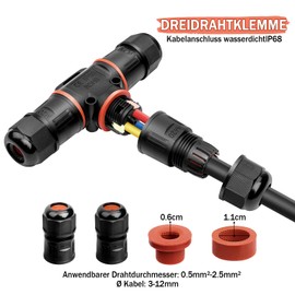 Cable Connector Waterproof 3-Pin Underground Cable Connector Waterproof Cable Sleeve Waterproof Cable Connector IP68 Terminal Strip Cable Sleeve 3-Way Junction Box Outdoor Diameter 3-12 mm for Outdoor