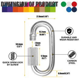 60Pack 2.3 Inch Chain Quick Link, 600lbs Capacity 1/4” Quick Links Oval Locking Carabiners, Galvanized Thread Quick Link Chain Connector Hardware for Towing Chandelier Kids Swing Key Ring Bird Toys