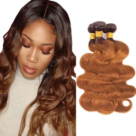28 30 32 Inch T4/30 Human Hair Bundles Ombre Body Wave Bundles 2 Tone Brown and Light Brown Body Wave Bundles T4/30 Body Wave Bundles Ombre Bundles Human Hair Brown Bundles 300g