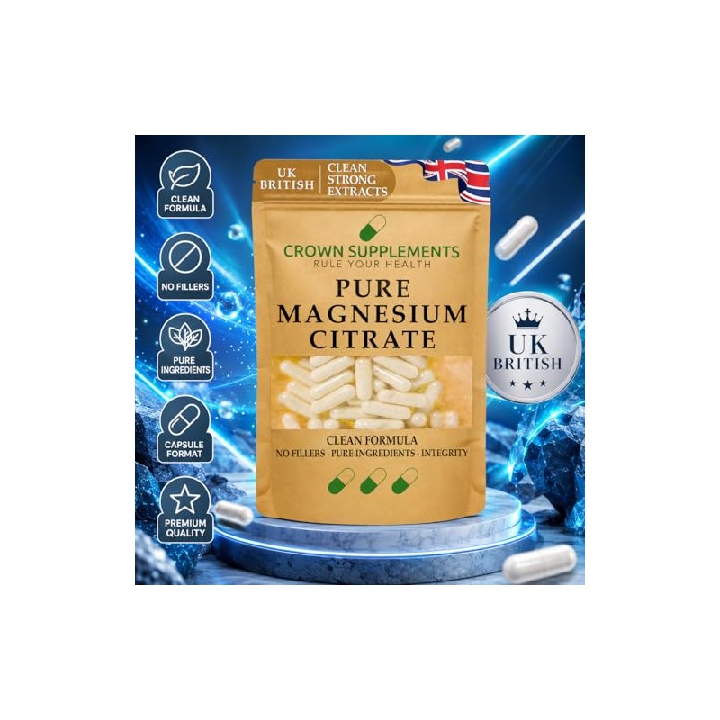 Pure Magnesium Citrate Capsules | Elemental Magnesium 15.3% | Clean