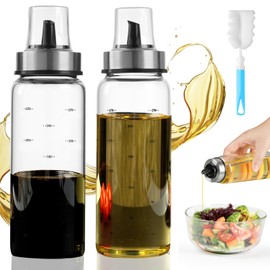FRIBERG Bouteille d'huile, 300 ml, Distributeur d'huile d'olive Avec Couvercle Automatic, 2 Oil Dispensers En Verre Avec Fermeture Par Gravitation, Oil Buddy, Brosse De Nettoyage Incluse