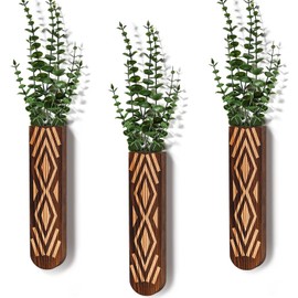 Sawoake Wooden Wall Planter Set of 3 - Modern Bohemian Home Decor for Living Room, Bedroom, Bathroom - Versatile Walnut Finish Planter for Dried Flowers, Faux Greenery, and Indoor Plants