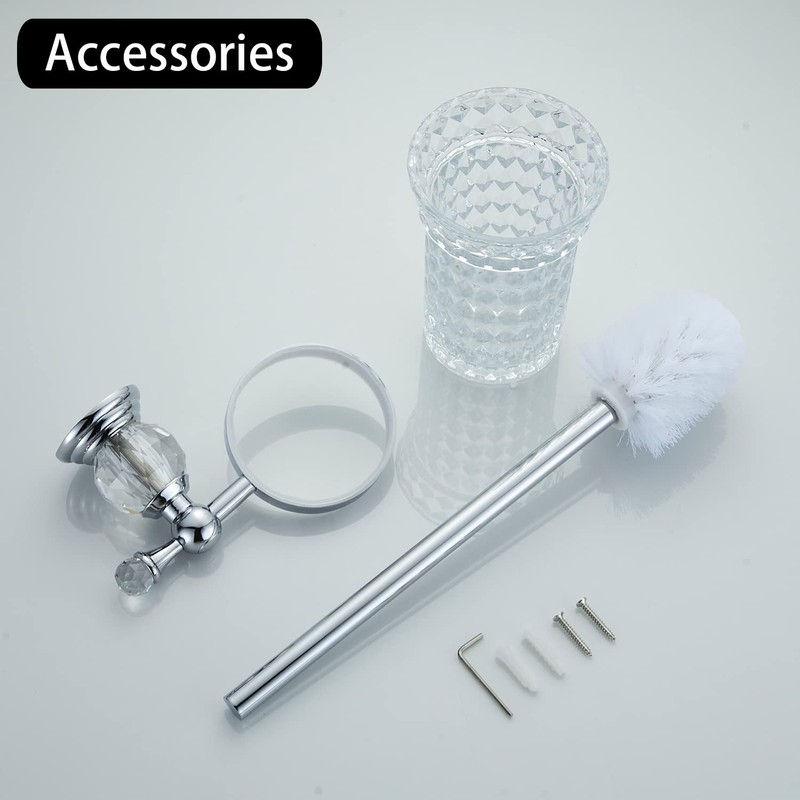 WOLIBEER Crystal Toilet Brush Holder, Chrome Toilet Cup Set with