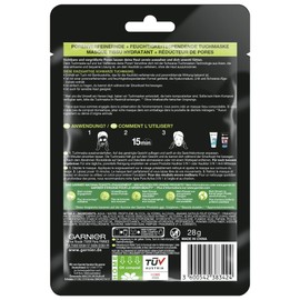 Garnier Black Sheet Mask, Minimize Pores, Moisturizing and Refining Pores, With Hyaluronic Acid, Black Algae Extract and LHA, Hydra Bomb, 28 g / 0.99 Fl.oz