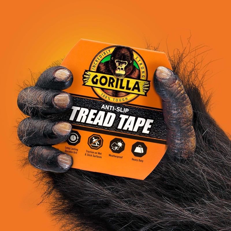Gorilla Anti-Slip Tread Tape, 2" x 10' Roll, Black, (Pack